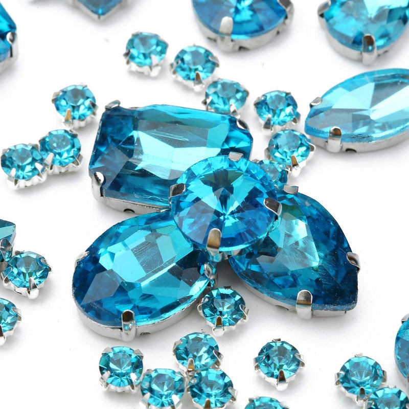 Choupee Blue Sew On Rhinestones, Choupee 130PCS Teal Sew On Rhinestone Metal Back Prong Setting Sewing Claw Rhinestone Mixed Shapes Sew On Glass Gems for Jewelry, Clothes, Costume, Shoes, Dress, Garments - Image 5